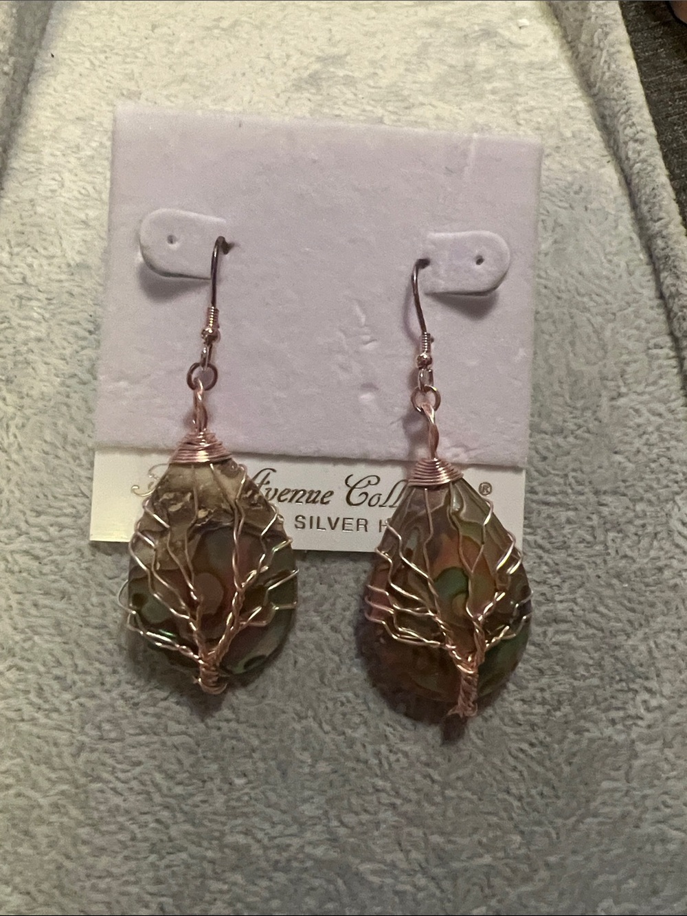 Genuine Abalone Tree of Life Wire-Wrapped Drop Earrings
